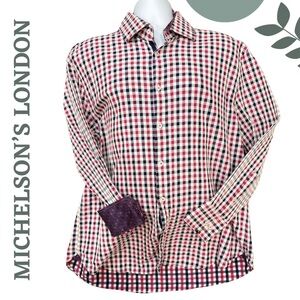 🛍️3/$40 Michelson’s London XXL Checkered Button-Up Shirt  Contrast Cuff